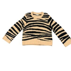 Madewell Womens Zebra Stripe Alpaca Wool Blend Fuzzy Sweater Tan Black Medium